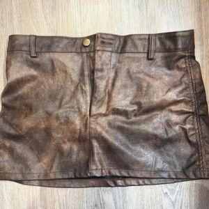 Brown Leather Mini Skirt
